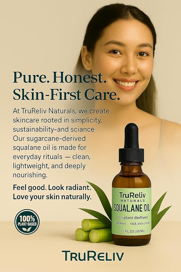 Squalane 100% Pure Plant Derived Face Oil 2 Fl Oz All Natural, Hydrates Nourish Moisturize Skin Face Body and Hair for All Skin Types