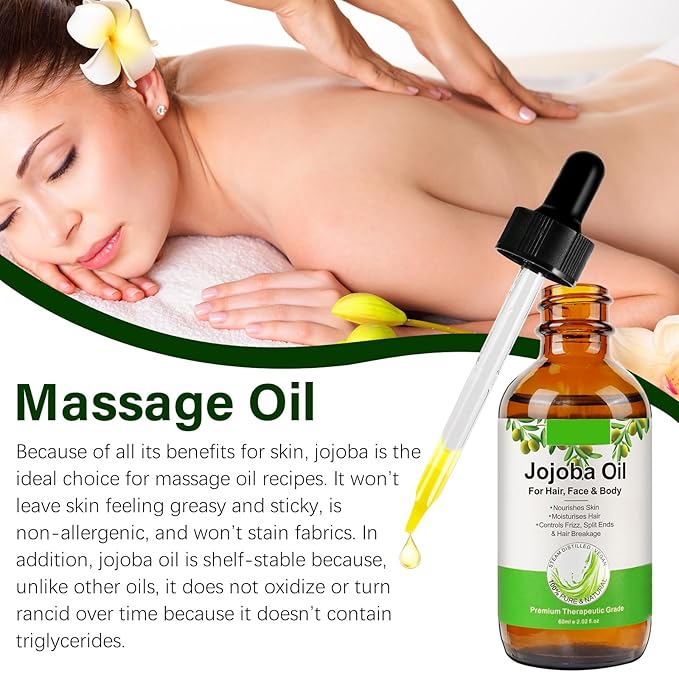 Organic Jojoba Oil 60ml, 100% Pure & Natural Jojoba Oil for Hair, Face, Body & Nails, Moisturize Skin & Helps Fight Acne, Jojoba Oil Organic Cold Pressed Unrefined.(1Pack-2.02fl.oz)