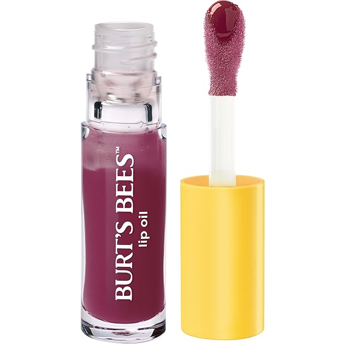 Burt's Bees Lip Oil Plum Twilight, Instant Hydration, Nourishes and Softens Lips, Sheer Wash of Color, High Shine Finish, Responsibly Sourced Jojoba Oil, Non Sticky, Wand Applicator, 0.15 Ounce