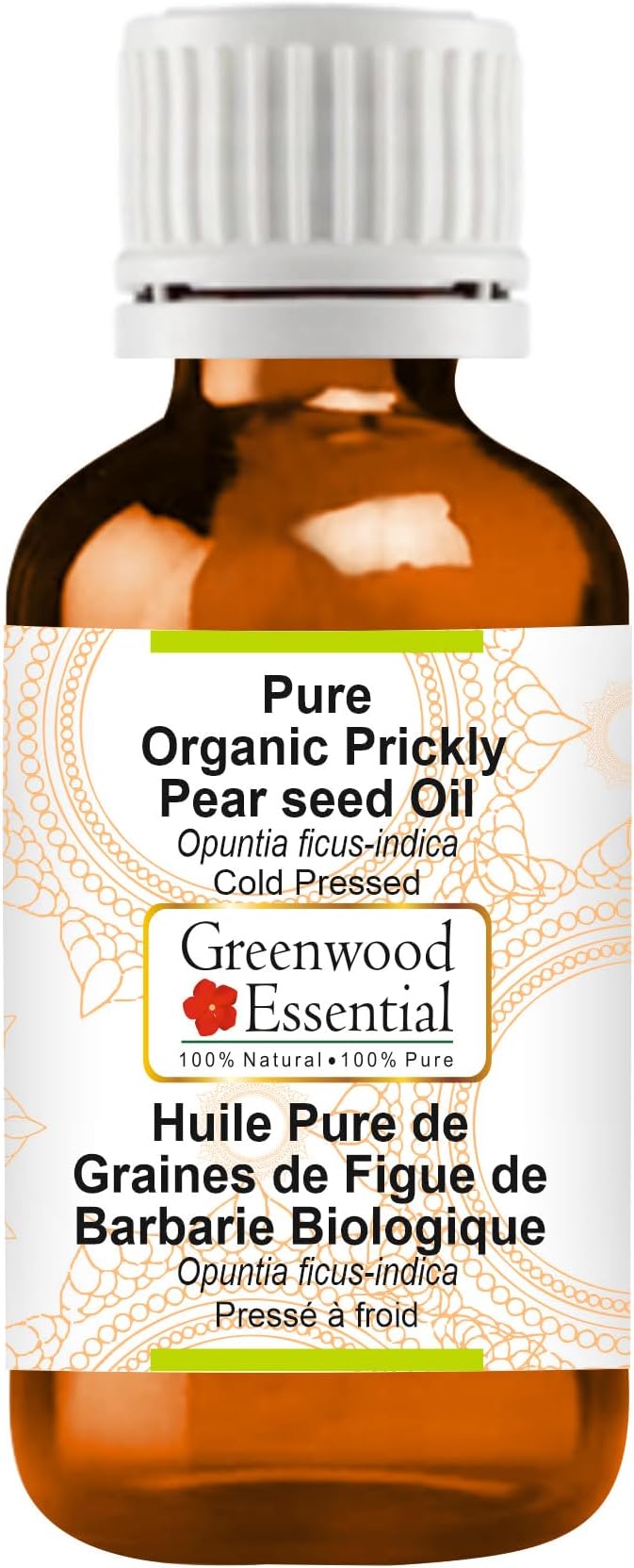 Greenwood Essential Pure Organic Prickly Pear Seed Oil (Opuntia ficus-Indica) Cold Pressed 10ml (0.33 oz)