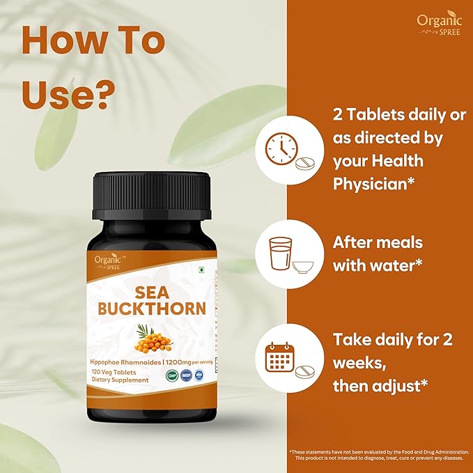 ORGANIC SPREE Sea Buckthorn 120 Tablets - Hippophae Rhamnoides - Hair, Skin and Nails* - 120tab - Pack of 2