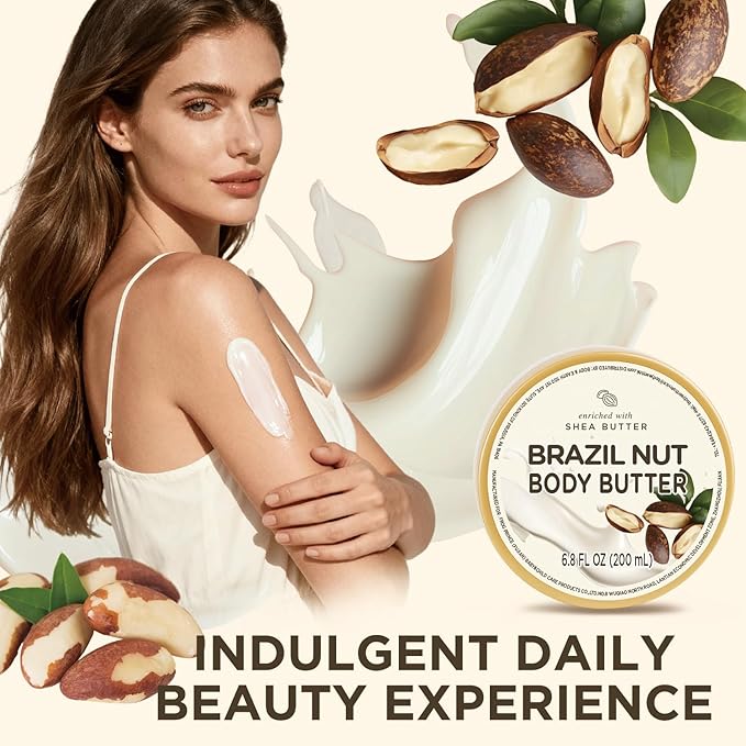 Brazil Nut Body Butter, Shea Body Butter for Women Dry Skin, Natural Brazil Nut Lotion for Body Care Smell Good-6.8 floz(200ml)