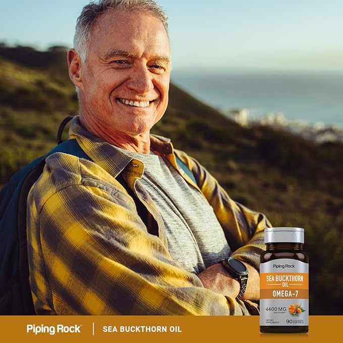 Piping Rock Sea Buckthorn Oil Capsules | 90 Softgels | Sea Buckthorn Berry Extract | with Omega-7 | Gluten Free, Non-GMO