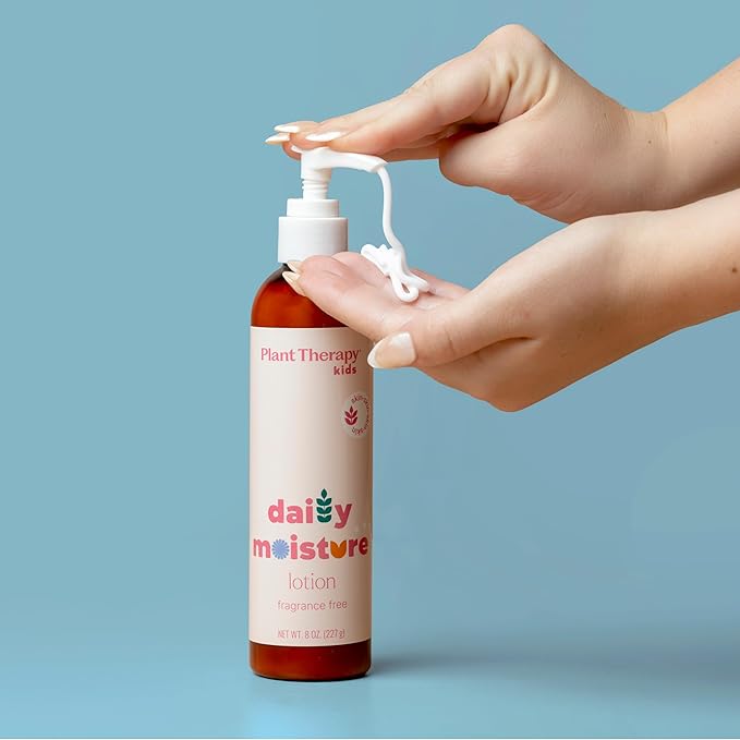 Plant Therapy Kids Daily Moisture Lotion 8 oz, Fragrance-Free & Gentle, Lightweight Fast-Absorbing Hydration, Soothes & Softens Sensitive Skin