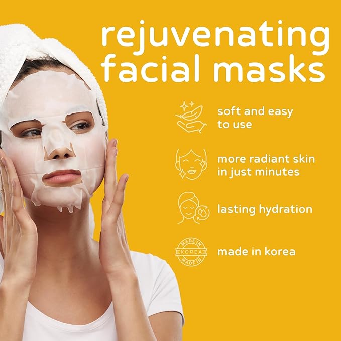 PB & JAY Purenature Facial Mask – Premium Quality Korean Sheet Mask for Dry Skin – Korean Collagen Essence Hydrating Facemask Sheet (Honey)