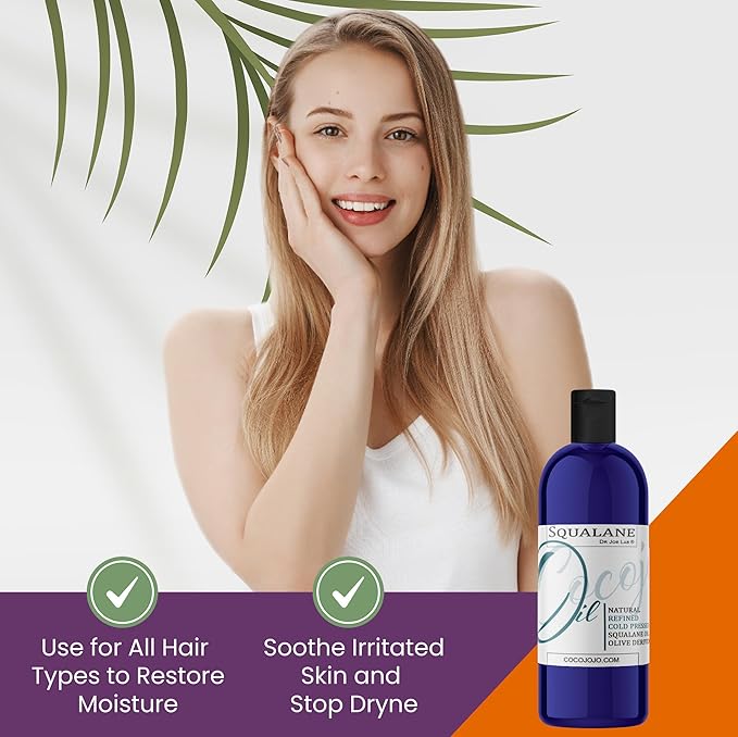 Dr Joe Lab Squalane Oil Pure Plant Derived Refined Cold Pressed Squalene From Olives Vegan Undiluted Bulk Carrier Oil for Face Skin Hair Body Cosmetics Natural Cleanser Moisturizer (2 oz)