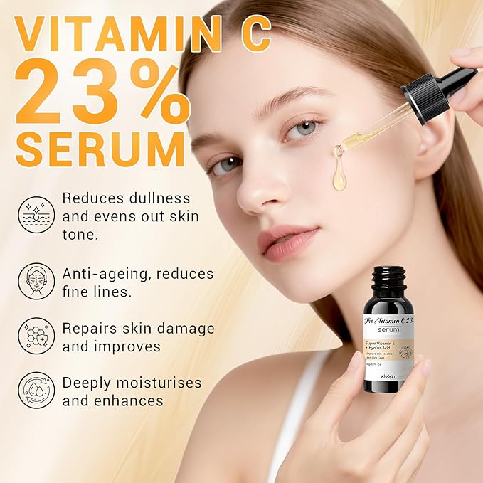 23% Vitamin C Serum - Vitamin E & Hyaluronic Acid Blend - Hydrating & Skin-Improving Formula, Reduces Wrinkles/Fine Lines, Evens Skin Tone - Gentle for All Skin Types, Promotes Smooth, Radiant Skin
