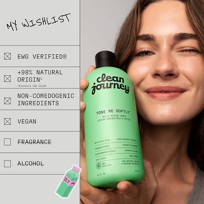 cleanjourney Face Toner for Women & Men, Witch Hazel, Bladderwrack Extract, Tightens Pores & Smoothes Skin Texture, for Oily & All Skin Types, EWG Verified, Alcohol & Fragrance-Free, 14 Fl Oz