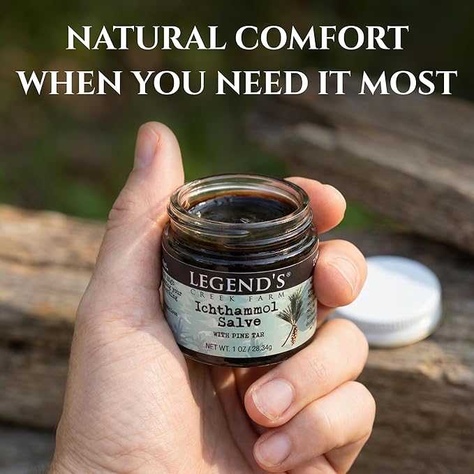 Legend's Creek Farm Herbal Salve - Healing Ointment with 20% Ichthammol Drawing Salve - Natural Balm for Stings, & Splinters - 1 oz - Handmade in USA (Ichthammol Pine Tar)