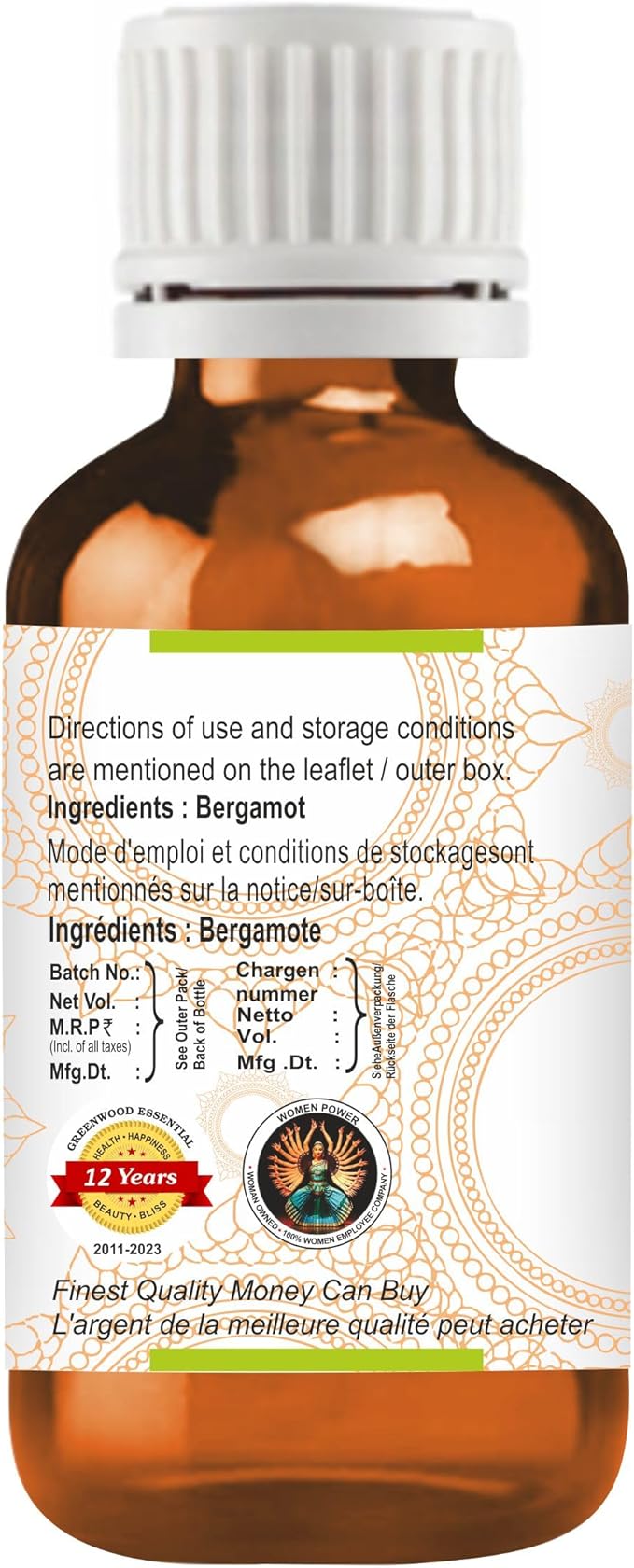 Greenwood Essential Bergamot Essential Oil (Citrus bergamia) Pure | Non-Sticky | Non-Greasy | Lightweight | Men & Women | All Skin Types | Steam Distilled 30ml (1 oz)