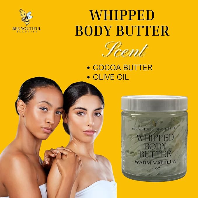 Whipped Shea + Beeswax Body Butter | Hydrating Moisturizer with Shea Butter, Mango Butter Cocoa Butter, & Beeswax for Nourishing Body Care - 4oz - Warm Vanilla