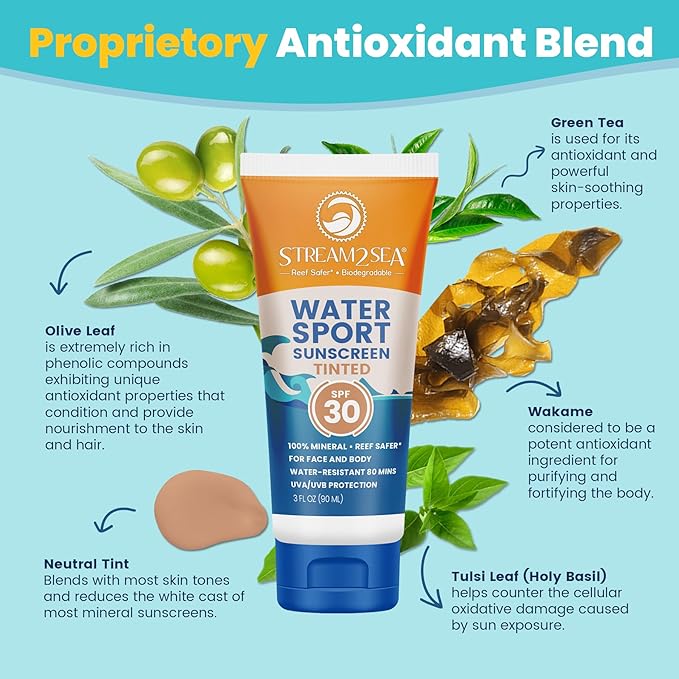STREAM 2 SEA SPF 20 Tinted Sunscreen Biodegradable and Reef Safe, 1 Fl oz Travel Size Pack of 3, Paraben Free Non Greasy and Moisturizing Mineral Sunscreen For Face and Body Against UVA and UVB