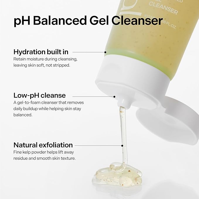 pH Balanced Gel Cleanser, Hydrating Korean Foaming Face Wash with Algae11 & Kelp Powder, Gentle Deep Cleanser for Oily or Sensitive Skin, Non-Comedogenic K-Beauty, 100ml / 3.38 fl.oz.