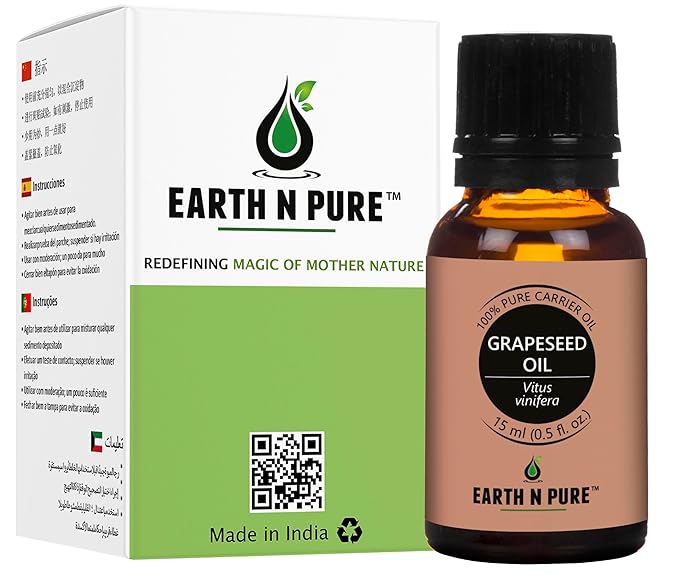 Earth N Pure Grapeseed Oil Cold Pressed, Natural and Therapeutic Grade 15 ML