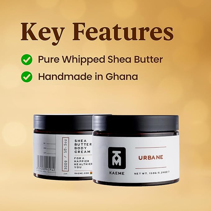 Kaeme.com Urbane Whipped Raw Shea Butter, Unrefined Skin Moisturizer with Coconut Oil, Handmade With Organic Body Butter For Women and Men (10.5oz/300g jar)