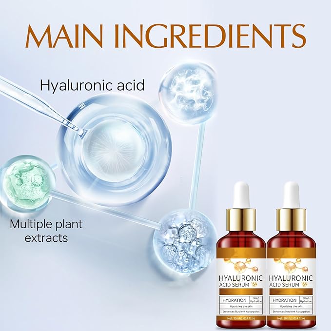 Hyaluronic Acid Serum for Face, Deep Hydration Facial Serum with Plant Extracts, Lightweight Moisturizing Essence for Plump-Looking, Smooth & Resilient Skin, 30ml / 1.01 fl oz