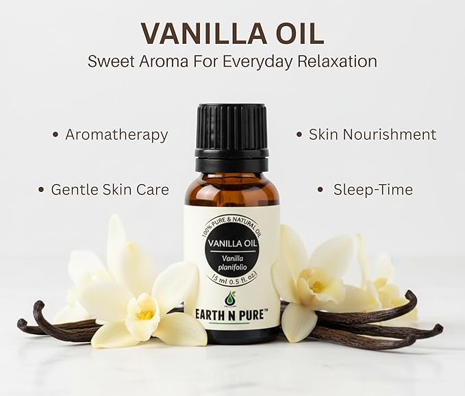 Earth N Pure Vanilla Essential Oil Natural & Therapeutic Grade | for Skin, Face, Hair, Candle, Diffuser and Home Fragrance 15 ML