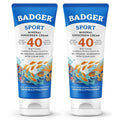 Badger Sport Mineral Sunscreen, Reef Safe, SPF 40, 98% Organic with Zinc Oxide, Water Resistant, Hawaii Reef Act 104 Compliant, Unscented & Hypoallergenic, For Sports & Adventures, 2.9 fl oz, 2-Pack