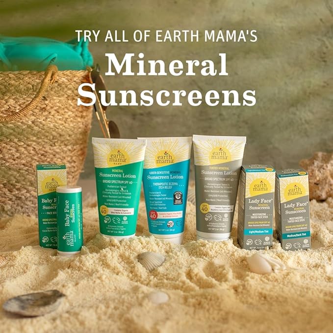 Earth Mama Uber-Sensitive Mineral Sunscreen Lotion SPF 40 | Non-Nano Zinc, Contains Organic Colloidal Oatmeal | Steroid-Free Eczema Cream for Baby, Kid & Family, 3-Ounce