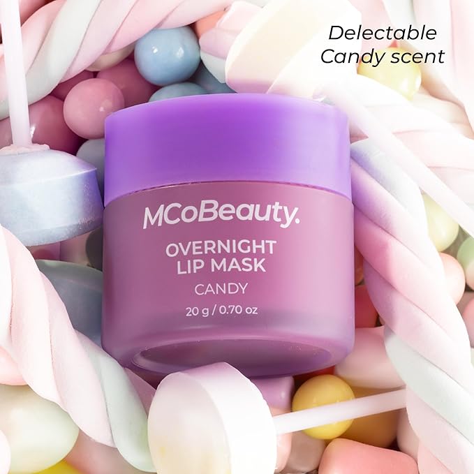 MCoBeauty Double Duty Lip Mask Candy - Hydrating Lip Balm with Coconut Oil Vitamin E Hyaluronic Acid - Overnight Lip Mask Treatment for Dry Lips - Tinted Lip Care, Vegan Cruelty Free - 15g