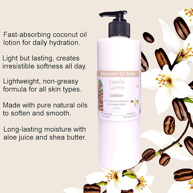 Blossom to Bath Vanilla Latte Lotion (16 ounce) - Phthalate Free Fragrance - Absorbs Quickly with a Deep Vanilla Scent