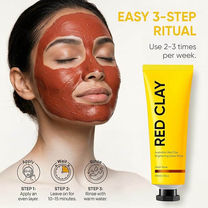 Australian Red Clay Face Mask, Mineral-Rich Detox Mud Mask with Kakadu Plum, Gentle Clay Mask for All Skin Types, 3.52 oz (2)