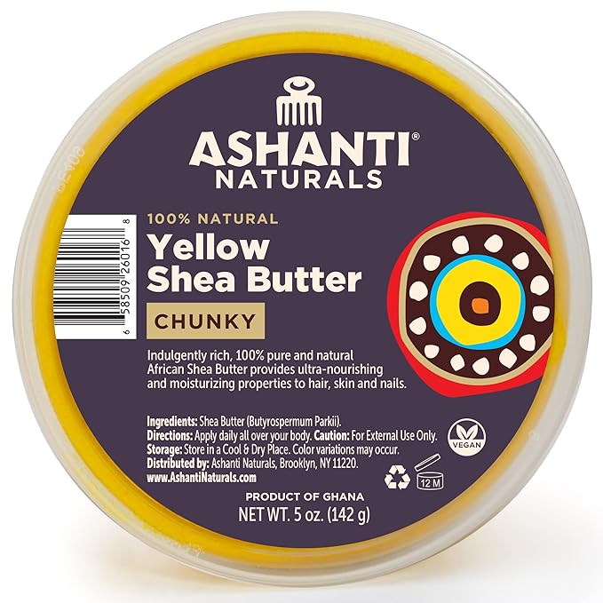 Ashanti Naturals Yellow Chunky Raw Shea Butter | Unrefined African Shea Butter from Ghana | 100% Natural Moisturizer, No Additives - 5 oz