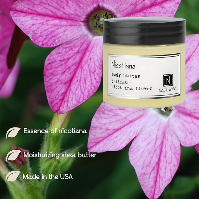 Nabila K Body Butter - Daily Moisturizer for Body Care - Skin Hydrating Deep Moisturizing - Natural Ingredients - Nicotiana- 2 oz