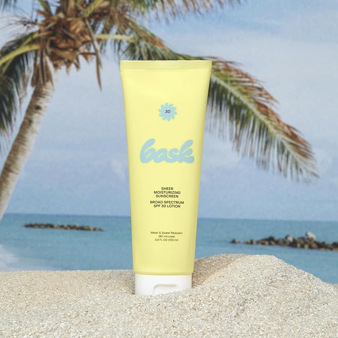 Bask Suncare SPF 30 Sheer Moisturizing Sunscreen Lotion - Broad Spectrum UVA/UVB Protection, Dermatologist Recommended, Hydrating, Lightweight & Non-Greasy, Travel Size (Value Pack of 3)