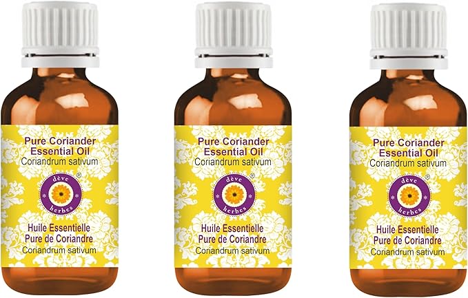 Deve Herbes Pure Coriander Essential Oil (Coriandrum sativum) Steam Distilled (Pack of Three) 100ml X 3 (10 oz)