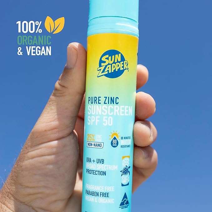 Sun Zapper Pure Zinc Sunscreen SPF 50 – Organic Mineral Sunscreen for Face and Body, 25% Non-Nano Zinc Oxide, Reef Safe, Water Resistant, Broad Spectrum, Vegan, 100g (3.5 oz) Pump, Australian Made
