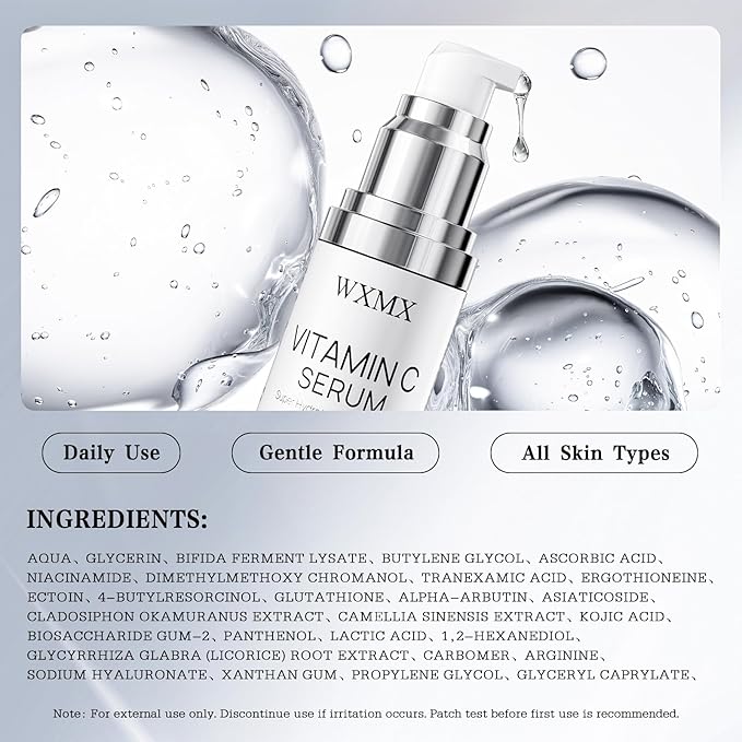 Super Vitamin C Serum for Face: All-in-One Hydrating Anti-Aging Formula by Vitamin C, Hyaluronic Acid, Caffeine-Firming, Lifting, Targets Dark Spots, Wrinkles, Vitamin C Face Serum (1.0 Fl Oz)