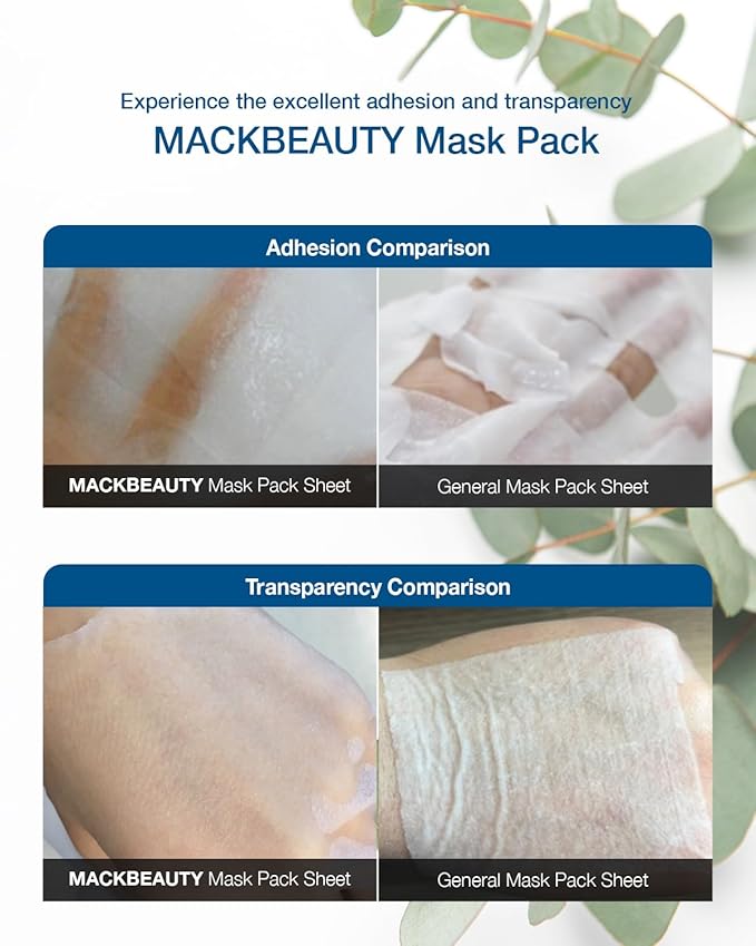 Korean beauty face sheet mask(10 pack) Only EWG green level ingredients Non-GMO Cruelty free No Artificial Fragrance Intense Hydration Panthenol Sodium Hyaluronate 25ml(0.85 Fl Oz) MACKBEAUTY