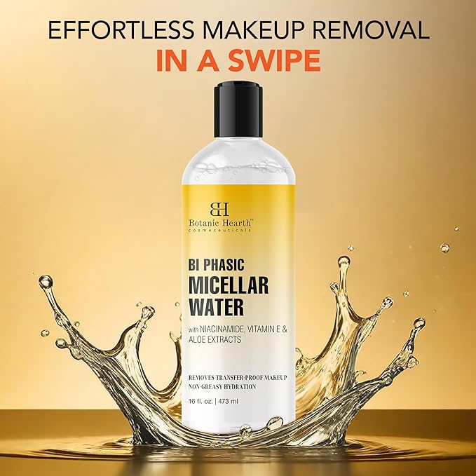 Botanic Hearth Bi|Phasic Micellar Water 16 Fl Oz | Gently Cleanses, Makeup Remover With Dual|Phase Formula, Suitable For All Skin Types