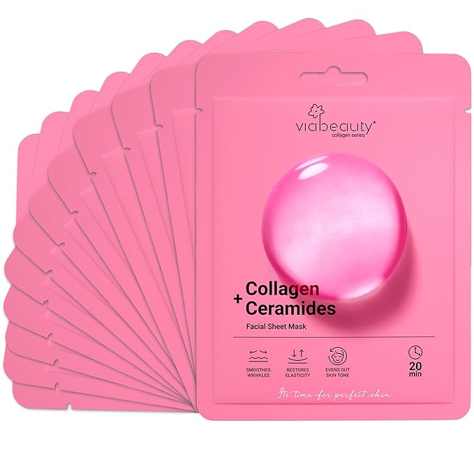 VIABEAUTY 12 Pack of Collagen Face Mask with Ceramides - Rejuvenating Facial Sheet Mask, Reduce Wrinkles & Fine Lines - Face Masks Skincare Moisturizing Collagen Mask for All Skin Types