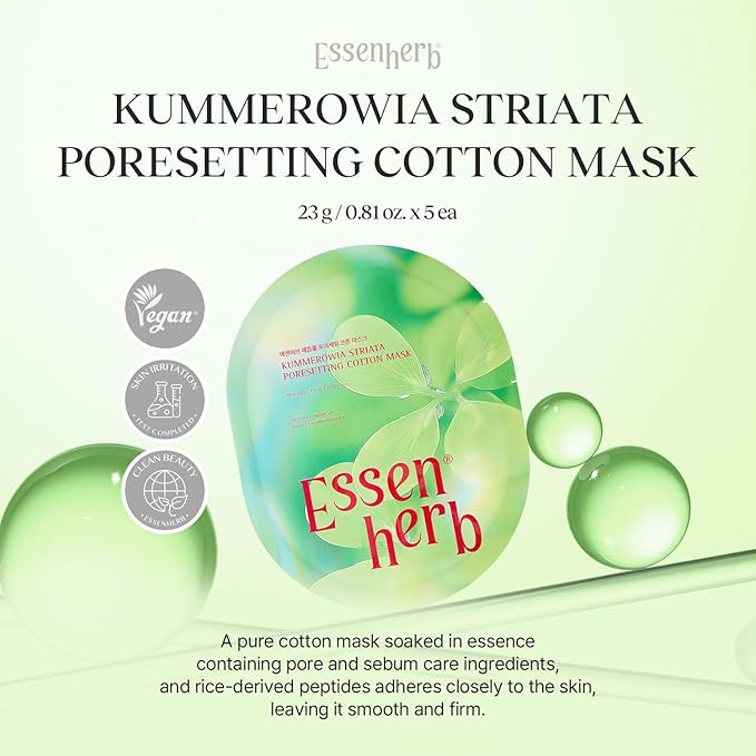 Tea Tree Relief Cotton Mask, Soothing & Hydrating, Vegan, Korean Skin Care Face Mask 23g*5sheets (Kummerowia Striata)