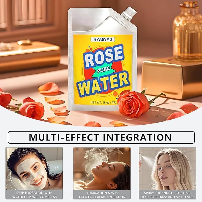 Rose Water for Face - 16 oz Bulk Organic Rose Water Alcohol-Free, 100% Natural Refreshing for Face and Hair - Uplifts, Calming & Soothing for All Skin Types (16 Oucnes)