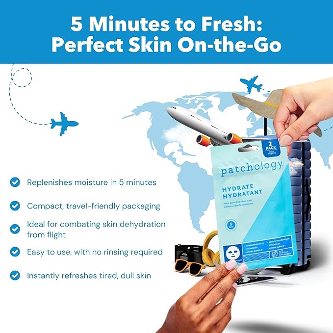 Patchology Hydrate FlashMasque Facial Sheet Mask with Hyaluronic Acid – Face Mask Skincare Sheet for Men & Women to Moisturize & Hydrate Skin in 5 Minutes – Facial Sheet Moisturizer (2 Count)
