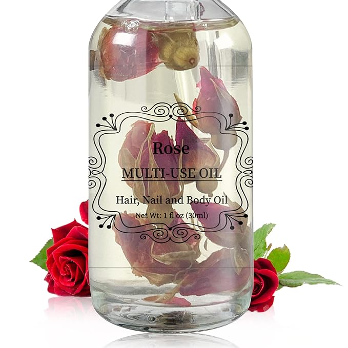 NP NATURES PHILOSOPHY Rose Multi-Use Oil, Organic Plant Fragrant Essential Oil Rose Oil for Face, Hair, Body, Nails Care and Massage - 1 Fl Oz