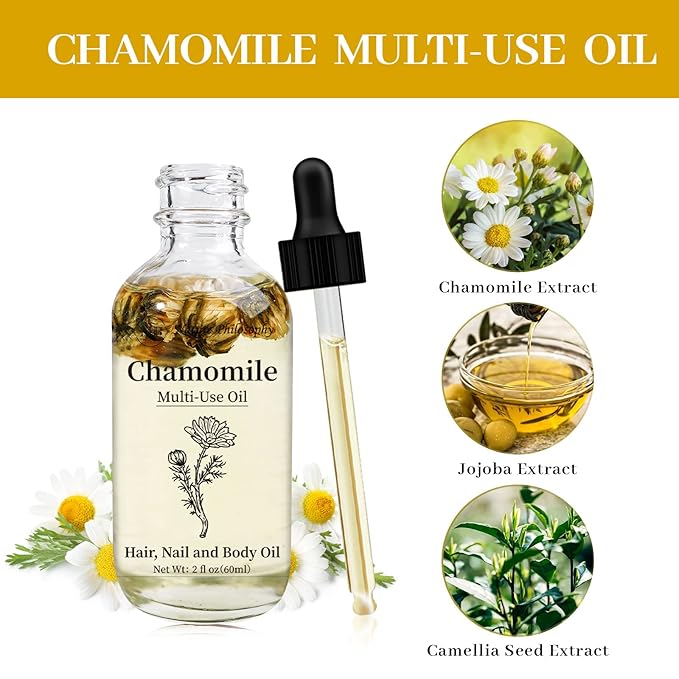 NP NATURES PHILOSOPHY Chamomile Multi-Use Oil for Face, Body and Hair - Organic Plant Fragrant Essential Oil for Dry Skin, Scalp and Nails - 2 Fl Oz