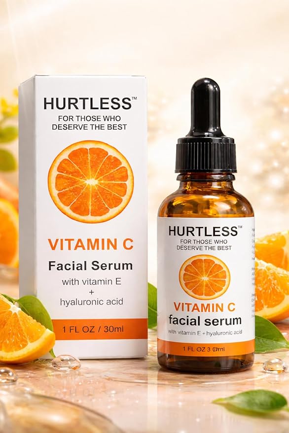 HURTLESS Vitamin C Face Serum with Hyaluronic Acid, Brightening Serum for Dark Spots, Dull Skin, Hydrating, Fragrance Free, Fast Absorbing, Cruelty-Free Skin Serums for Dry Skin- 30 ml / 1.01 fl oz
