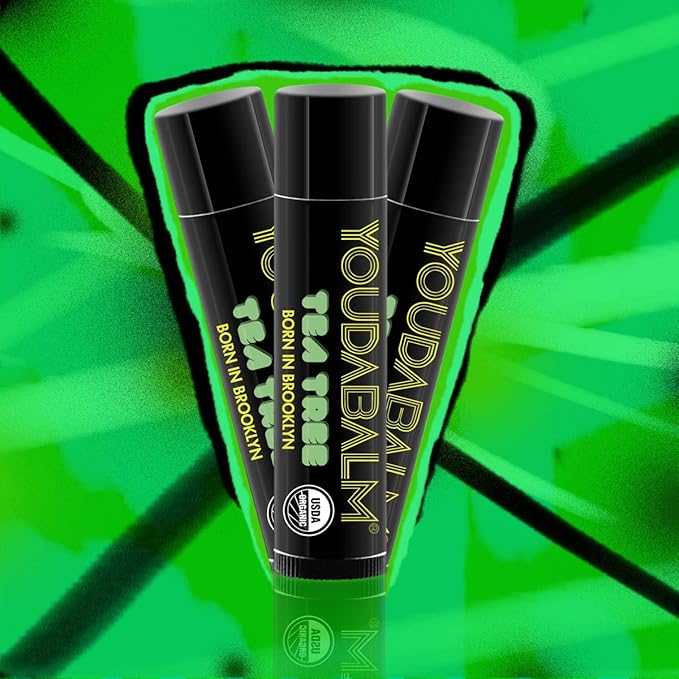 Organic Lip Balm, Tea Tree Flavor - 100% Natural Lip Moisturizer, USDA Certified - Lip Balm for Dry, Cracked Lips (3 Pack)