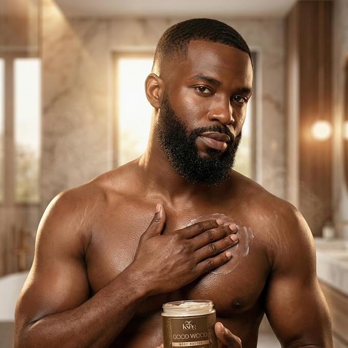 KXNG Cosmetics Organic Shea Body Butter Cream – 4oz | Mens Body Butter for Black Men & Women with Shea, Cocoa, Mango & Coconut Oil | Deep Moisturizing Cream for Dry Skin, Hands & Feet – Good Wood