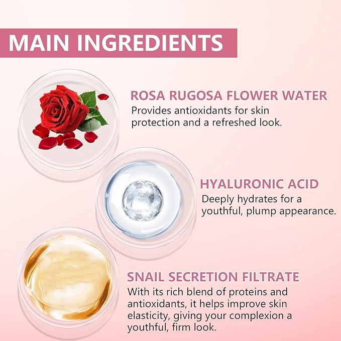 2.3% Hyaluronic Acid Serum for Face with 5% Rosa Flower Water Deep Moisturizing Anti-Wrinkle(3Pack-Each 15g)
