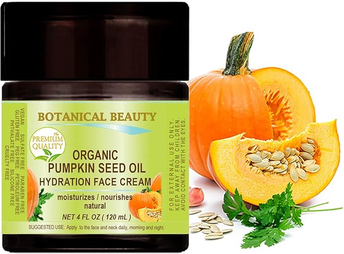 ORGANIC PUMPKIN SEED OIL HYDRATION FACE CREAM. For NORMAL - DRY - SENSITIVE SKIN. 4 Fl. oz - 120 ml. Hydrating, Moisturizing, Nourishing, Rejuvenating, Smoothening, Softening