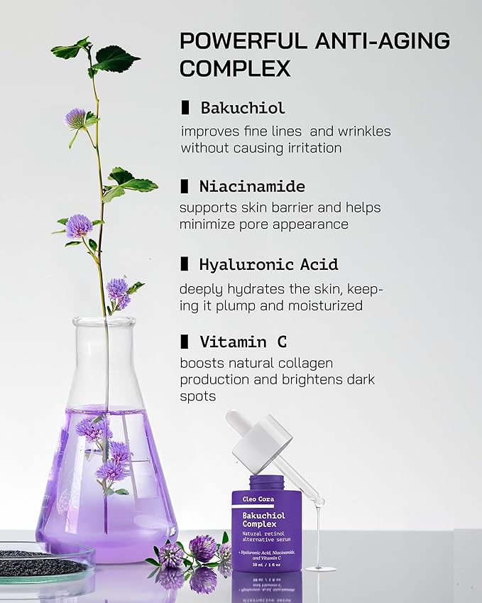 Bakuchiol Retinol Serum - Anti Aging Serum for Face & Eyes - Korean Skincare Retinol Alternative - Fine Lines & Wrinkles - Rejuvenation Facial Skin Care Booster - Bakuchiol Niacinamide Hyaluronic Acid