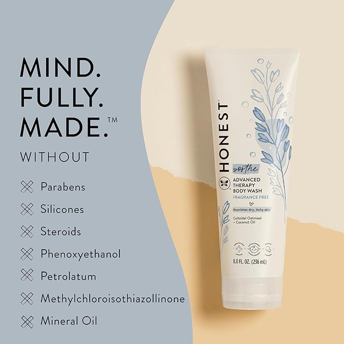 The Honest Company Eczema Soothing Therapy Cleansing Body Wash, Naturally Derived Gentle for Baby, Prebiotics Colloidal, Oatmeal, 8 oz