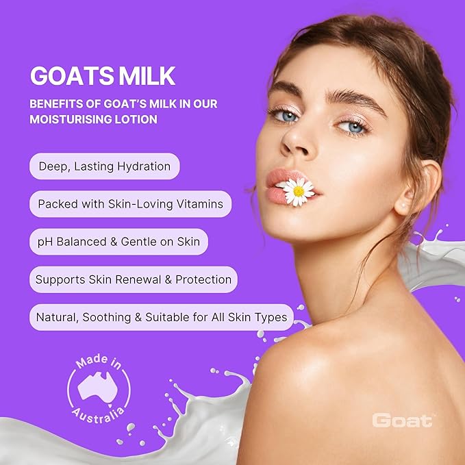 Goat Milk Lotion - Moisturizing - Non Greasy - 17 oz Enriched Milk, Suitable for Dry, Itchy or Sensitive Skin - Made in Australia - Argan Oil