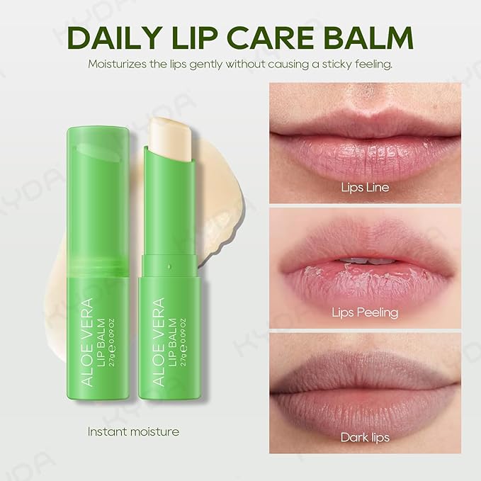 KYDA 3 Pcs Aloe Vera Lip Balm, Deep Hydrating Lip Balm, Reduce Fine Lines, Daily Lip Moisturizer for Dry Cracked Lips, with Real Aloe Vera, Colorless Finish