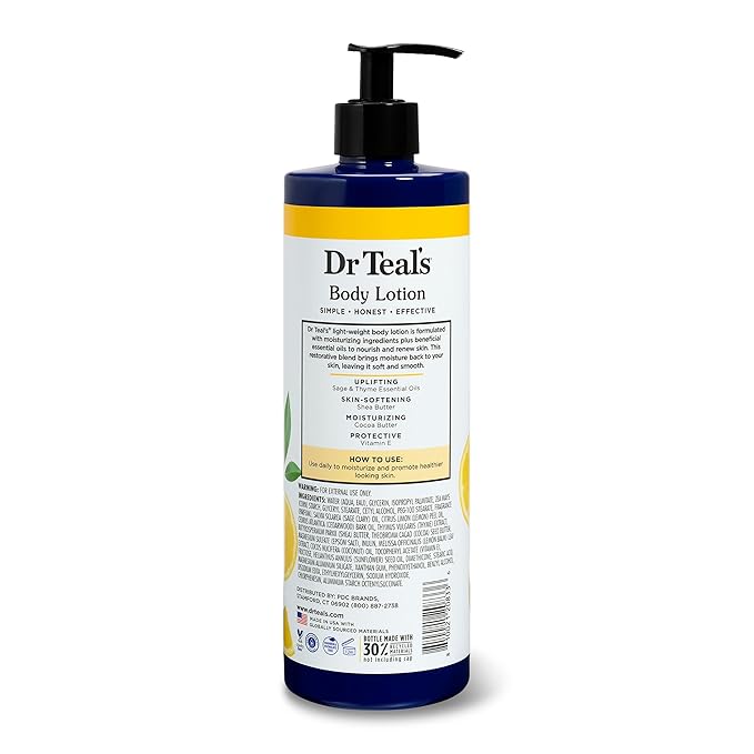 Dr Teal's Body Lotion, Lemon Prebiotic Lemon Balm & Essential Oils, 18 fl oz (Pack of 3)